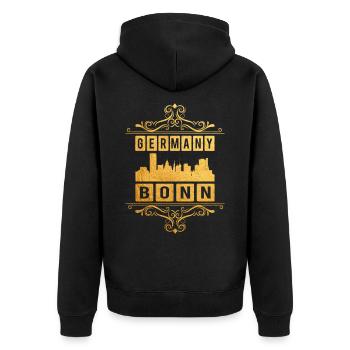 Bonn Deutschland Stadt Skyline Gold Ornament - Unisex Premium Bio Zip Hoodie - Schwarz - Hinten - Nico (187cm)