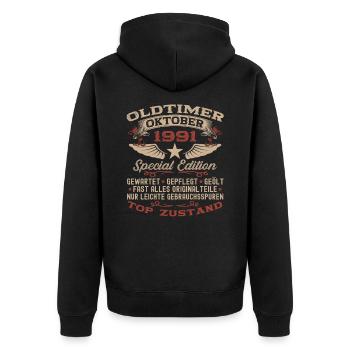 Oldtimer Oktober 1991 31. Geburtstag Geschenk - Unisex Premium Bio Zip Hoodie - Schwarz - Hinten - Nico (187cm)