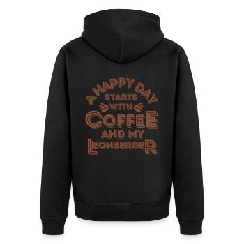Leonberger Kaffee Hund Cafe - Unisex Premium Bio Zip Hoodie - Schwarz - Hinten - Nico (187cm)