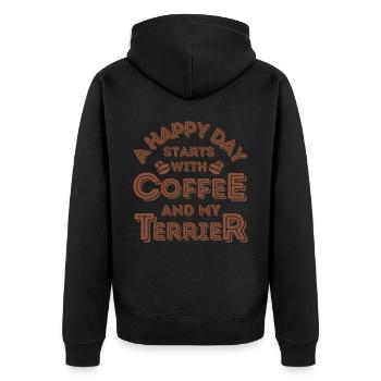 Terrier Kaffee Hund Cafe - Unisex Premium Bio Zip Hoodie - Schwarz - Hinten - Nico (187cm)