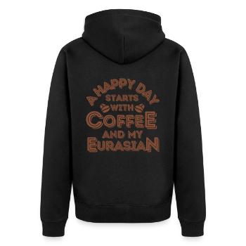 Eurasier Kaffee Hund Cafe - Unisex Premium Bio Zip Hoodie - Schwarz - Hinten - Nico (187cm)
