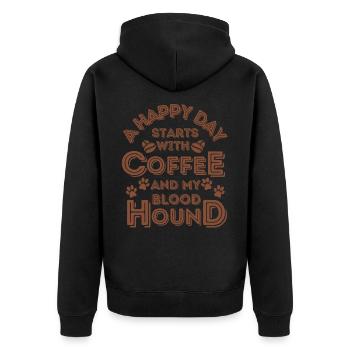 Bloodhound Kaffee Hund Cafe - Unisex Premium Bio Zip Hoodie - Schwarz - Hinten - Nico (187cm)