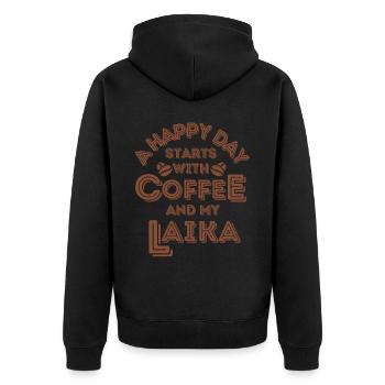 Laika Kaffee Hund Cafe - Unisex Premium Bio Zip Hoodie - Schwarz - Hinten - Nico (187cm)