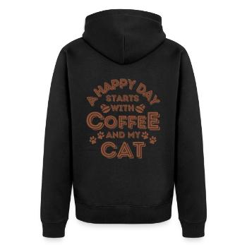 Katze Kaffee Katze Cafe - Unisex Premium Bio Zip Hoodie - Schwarz - Hinten - Nico (187cm)