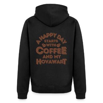 Hovawart Kaffee Hund Cafe - Unisex Premium Bio Zip Hoodie - Schwarz - Hinten - Nico (187cm)