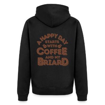 Briard Kaffee Hund Cafe - Unisex Premium Bio Zip Hoodie - Schwarz - Hinten - Nico (187cm)