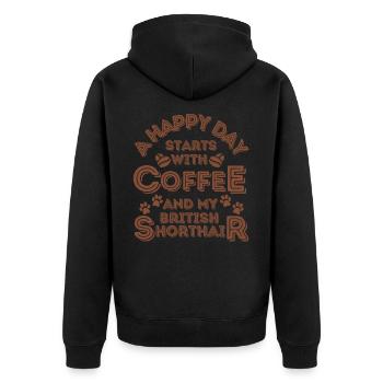 British Shorthair Cat Coffee Cafe - Veste à capuche bio Premium Unisexe - noir - Dos - Nico (187cm)