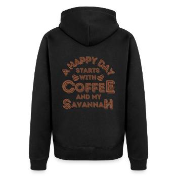 Savannah Katze Kaffee Cafe - Unisex Premium Bio Zip Hoodie - Schwarz - Hinten - Nico (187cm)