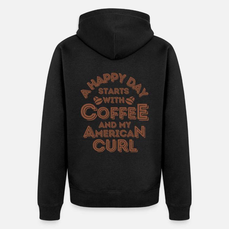American Curl Cat Café Café - Veste à capuche bio Premium Unisexe - noir
