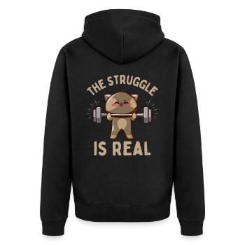 Funny Cat Fitness Weight Training - Unisex Premium Organic Zip Hoodie - black - Back - Nico (187cm)