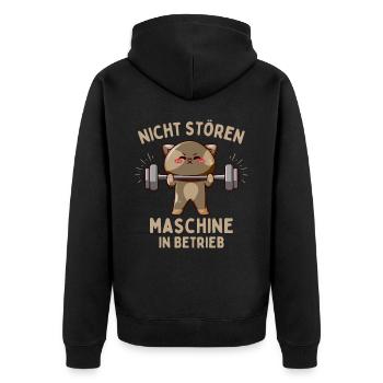Lustige Katze Fitness Kraftsport - Unisex Premium Bio Zip Hoodie - Schwarz - Hinten - Nico (187cm)