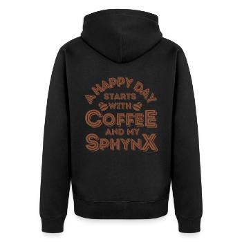 Sphynx Katze Kaffee Cafe - Unisex Premium Bio Zip Hoodie - Schwarz - Hinten - Nico (187cm)