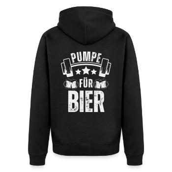 Kraftsport Fitness Bier Pumper Gewichtheben - Unisex Premium Bio Zip Hoodie - Schwarz - Hinten - Nico (187cm)