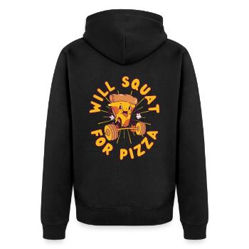 Pizza Kraftsport Squat Fitness Pizza kawaii - Unisex Premium Bio Zip Hoodie - Schwarz - Hinten - Nico (187cm)