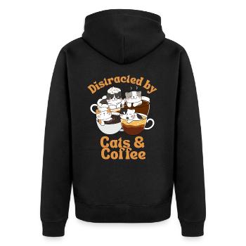 Kaffee Katze kawaii Kaffee und Katzen Liebhaber - Unisex Premium Bio Zip Hoodie - Schwarz - Hinten - Nico (187cm)
