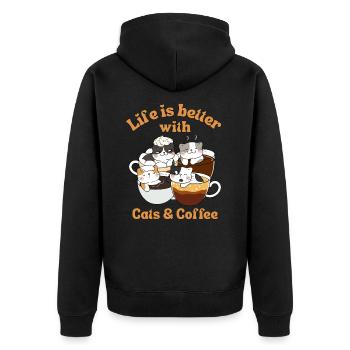 Kaffee Katze kawaii Kaffee und Katzen Liebhaber - Unisex Premium Bio Zip Hoodie - Schwarz - Hinten - Nico (187cm)