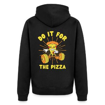 Pizza Kraftsport Fitness Pizza kawaii - Unisex Premium Bio Zip Hoodie - Schwarz - Hinten - Nico (187cm)