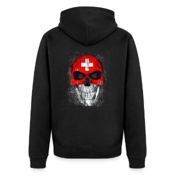 Totenkopf Schweiz - Unisex Premium Bio Zip Hoodie - Schwarz - Hinten - Nico (187cm)