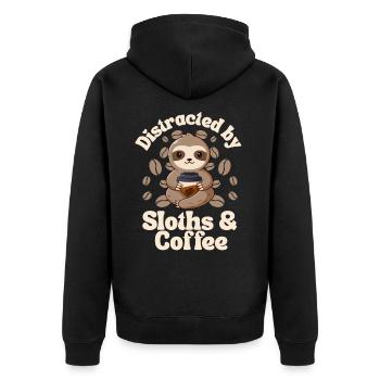 Sloth Coffee Cafe Sloth needs coffee - Unisex Premium Organic Zip Hoodie - black - Back - Nico (187cm)