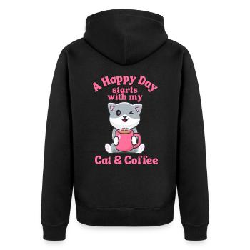 Kaffee Katze kawaii Kaffee und Katzen Liebhaber - Unisex Premium Bio Zip Hoodie - Schwarz - Hinten - Nico (187cm)