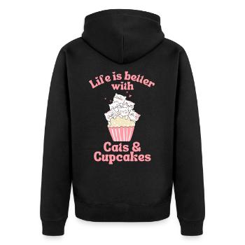 Katze Cupcake kawaii Cupcake und Katzen Liebhaber - Unisex Premium Bio Zip Hoodie - Schwarz - Hinten - Nico (187cm)