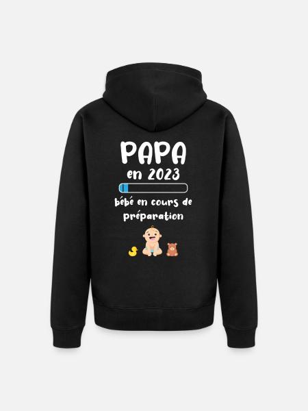 Papa en 2023, bébé - Veste à capuche bio Premium Unisexe - noir