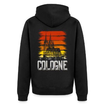 Cathédrale de Cologne Allemagne Ville Skyline Vintage Rétro - Veste à capuche bio Premium Unisexe - noir - Dos - Nico (187cm)