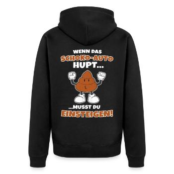 Wenn das Schoko Auto hupt, musst du einsteigen! - Unisex Premium Bio Zip Hoodie - Schwarz - Hinten - Nico (187cm)