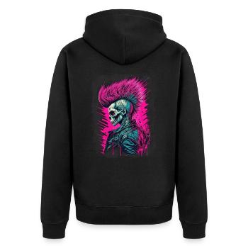 Synthwave Zombie Skull - Unisex Premium Organic Zip Hoodie - black - Back - Nico (187cm)