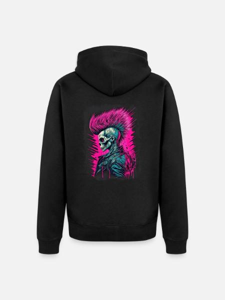 Synthwave Zombie Skull - Unisex Premium Organic Zip Hoodie - black