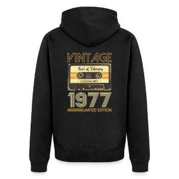 Février né 1977 46ème anniversaire cadeau homme - Veste à capuche bio Premium Unisexe - noir - Dos - Nico (187cm)