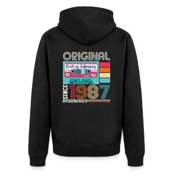 Février Né 1987 36e anniversaire cassette - Veste à capuche bio Premium Unisexe - noir - Dos - Nico (187cm)