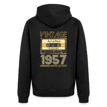 66e anniversaire homme March né 1957 cassette - Veste à capuche bio Premium Unisexe - noir - Dos - Nico (187cm)