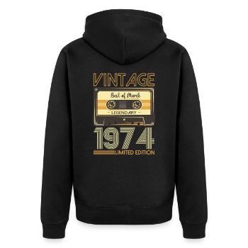 49 Birthday Man March Born 1974 Cassette - Unisex Premium Organic Zip Hoodie - black - Back - Nico (187cm)