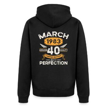 40th birthday man woman March born 1983 Legend - Unisex Premium Organic Zip Hoodie - black - Back - Nico (187cm)