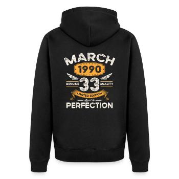 33ème anniversaire homme femme Mars né 1990 Légende - Veste à capuche bio Premium Unisexe - noir - Dos - Nico (187cm)