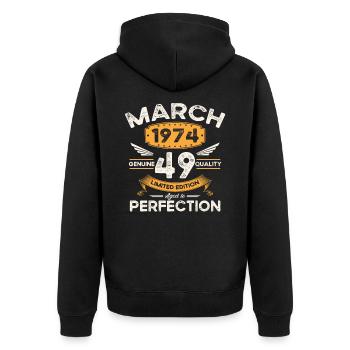 49th birthday man woman March born 1974 Legend - Unisex Premium Organic Zip Hoodie - black - Back - Nico (187cm)
