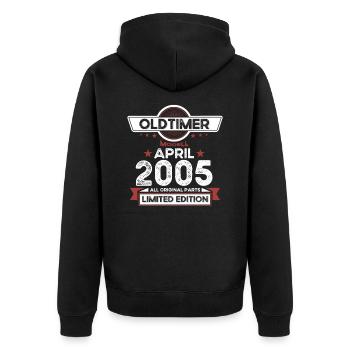 18. Geburtstag Mann Oldtimer April Jahrgang 2005 - Unisex Premium Bio Zip Hoodie - Schwarz - Hinten - Nico (187cm)