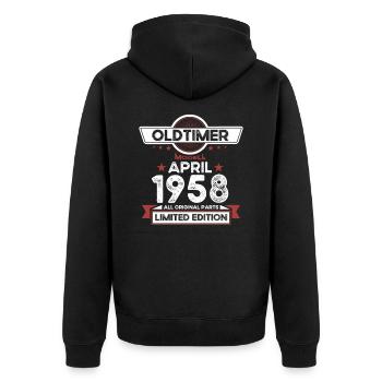 65. Geburtstag Mann Oldtimer April Jahrgang 1958 - Unisex Premium Bio Zip Hoodie - Schwarz - Hinten - Nico (187cm)