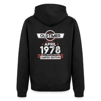 45e anniversaire homme Oldtimer April né en 1978 - Veste à capuche bio Premium Unisexe - noir - Dos - Nico (187cm)