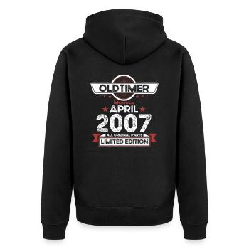 16. Geburtstag Mann Oldtimer April Jahrgang 2007 - Unisex Premium Bio Zip Hoodie - Schwarz - Hinten - Nico (187cm)