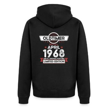 55th birthday man Oldtimer April born 1968 - Unisex Premium Organic Zip Hoodie - black - Back - Nico (187cm)