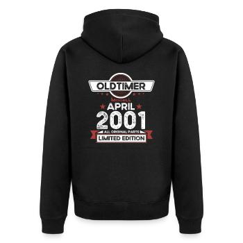 22. Geburtstag Mann Oldtimer April Jahrgang 2001 - Unisex Premium Bio Zip Hoodie - Schwarz - Hinten - Nico (187cm)