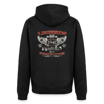 75e anniversaire homme légende né 1948 voiture classique - Veste à capuche bio Premium Unisexe - noir - Dos - Nico (187cm)