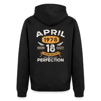 45e anniversaire homme April Né en 1978 Légendaire - Veste à capuche bio Premium Unisexe - noir - Dos - Nico (187cm)