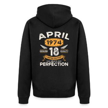 49e anniversaire homme avril né en 1974 légendaire - Veste à capuche bio Premium Unisexe - noir - Dos - Nico (187cm)