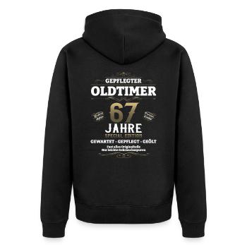 67. Geburtstag Mann Oldtimer Jahrgang 1956 - Unisex Premium Bio Zip Hoodie - Schwarz - Hinten - Nico (187cm)