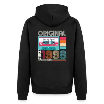 25th birthday man April born 1998 cassette - Unisex Premium Organic Zip Hoodie - black - Back - Nico (187cm)