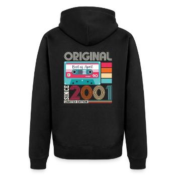 22. Geburtstag Mann April Jahrgang 2001 Kassette - Unisex Premium Bio Zip Hoodie - Schwarz - Hinten - Nico (187cm)