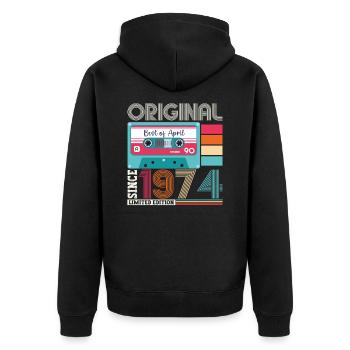 49th birthday man April Born 1974 Cassette - Unisex Premium Organic Zip Hoodie - black - Back - Nico (187cm)